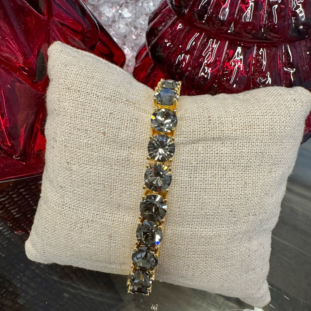 Taupe Austrian Crystal Bracelet set in gold metal adjustable length bracelet